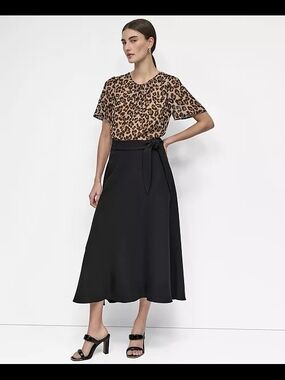 DKNY Women's Tie-Waist Midi Skirt Black